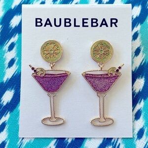 Brand New BaubleBar Gold Tone Cosmo Cocktail Glitter Sparkly Drop Earrings